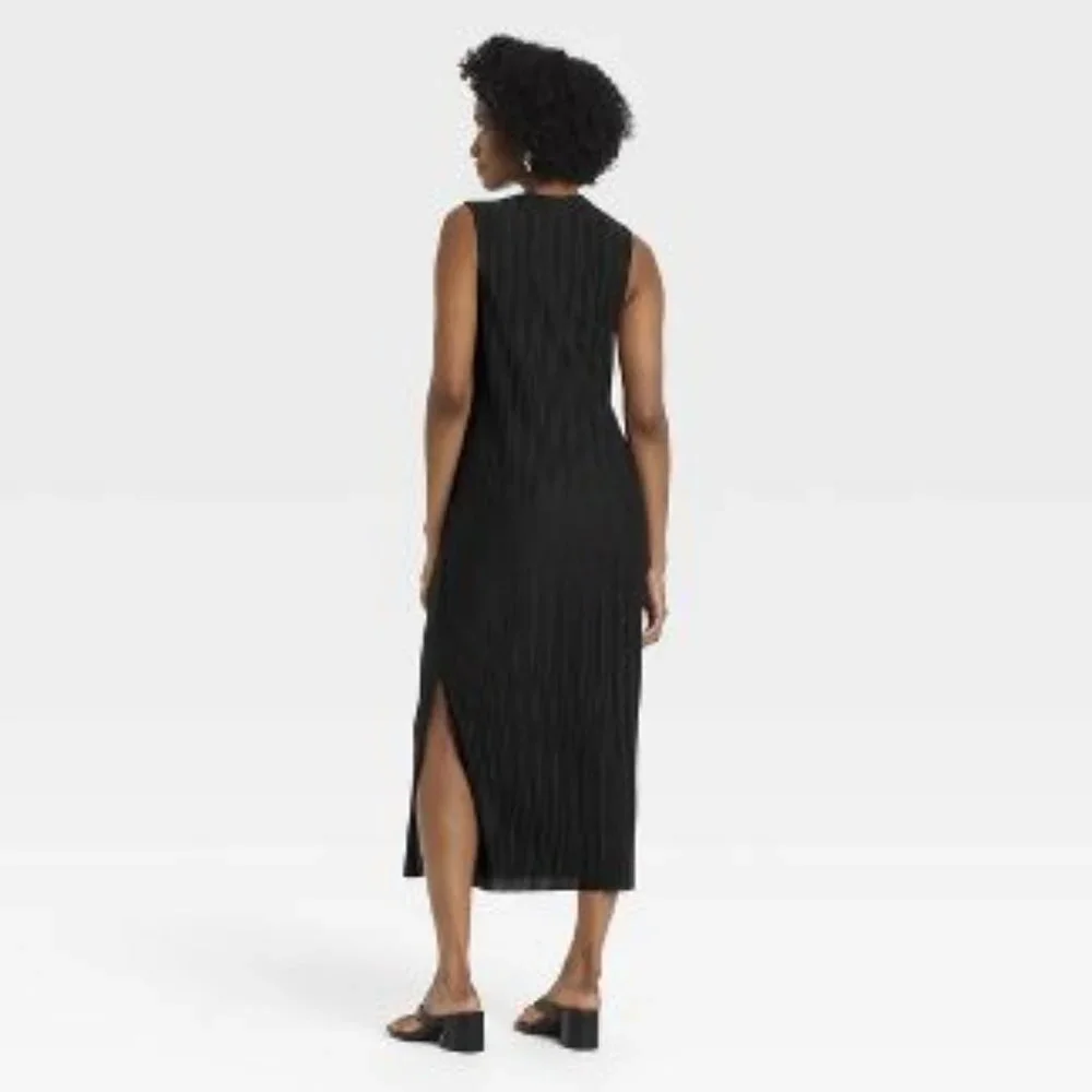 NWT Women's Sleeveless Plisse Knit Dress - A New Day™ Black - Picture 2 of 3